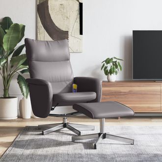 vidaXL Sill&oacute;n De Masaje Reclinable Con Reposapi&eacute;s Cuero Sint&eacute;tico Gris Vidaxl