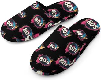 Generic Vintage 80s Record Mens Cotton Slippers Memory Foam Comfort House Shoes Winter Indoor Slipper for Hotel Casa Spa