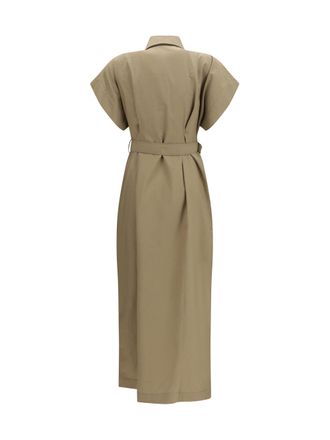 Brunello Cucinelli Womens Pocket Belted Midi Dress Earth Brown Cotton; Polyamide