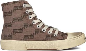 Balenciaga Paris BB Monogram High-Top Sneakers - Dames - Sneakers - Bruin - 37 EU - Katoen - Schoenen