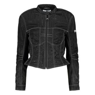 Marine Serre Light Jackets, female, Black, M, Structured Moiré Fabric Jacket