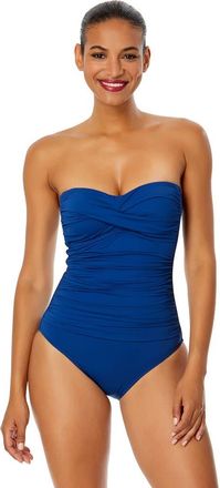Anne Cole Womens Twist Front Shirred One Piece Swimsuit in Slate Blue at Nordstrom, Size 6