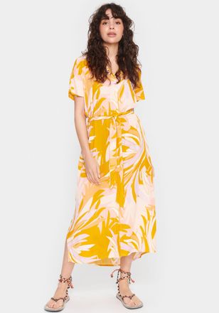 Saint Tropez Blusenkleid SAINT TROPEZ, Damen, Gr. XS (34), N-Gr, rosa (apricot summer leaves), Web, Obermaterial: 100% Viskose, gemustert, tailliert kniebedeckend,