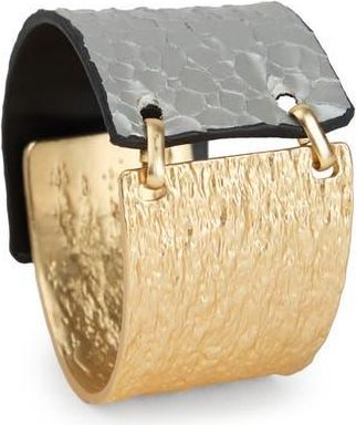 Saachi Hammered Metal & Faux Leather Bracelet in Gold at Nordstrom Rack