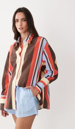 SNDYS Camicia oversize in misto lino a righe multicolore in coordinato