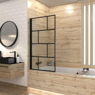 Aurlane Aurlane - Mampara De Ba&ntilde;o Plegable Serigrafiada 80x140 Cm - Negro Mate - Blocks Screen