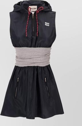 Miu Miu hooded sleeveless dress elastic waistband zip pockets