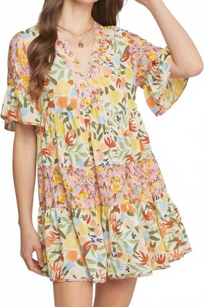 Entro Mixed Floral Ruffle Dress In Multi