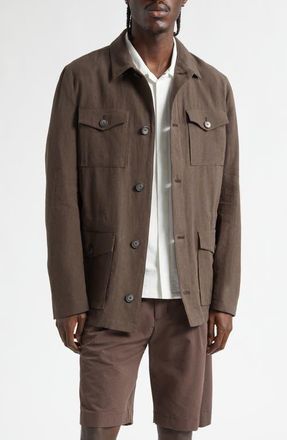 Herno Linen & Cotton Poplin Field Jacket in 8800 Chocolate at Nordstrom, Size 40 Us