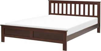 Beliani Bed Pine Wood MAYENNE 140 x 200 cm (EU Double) Dark Brown