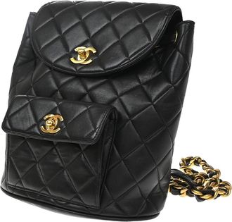 Chanel Vintage Cc Pocket Quilted Lambskin Black Leather Backpack Bag (Pre-Owned)