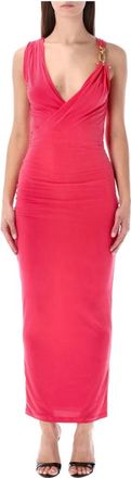 Balmain Gedrapeerde Lange Jurk - Dames - Maxi kleedjes - Roze - S - Kleedjes