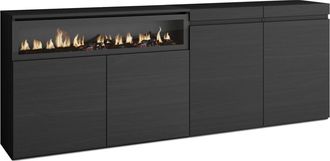 Skraut Home Aparadores Para Sal&oacute;n, Gran Capacidad De Almacenaje, 200x75x35cm, 4 Puertas, Chimenea El&eacute;ctrica, Estilo Moderno, Negro - Skraut Home