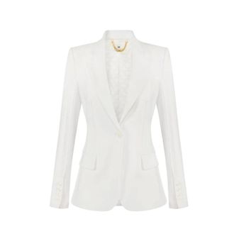 Elisabetta Franchi Blazers, female, White, Size: XL Double-layer Stretch Crepe Jacket