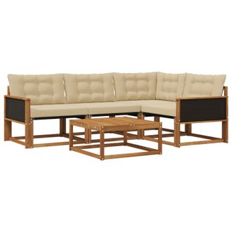 vidaXL Conjunto De Sof&aacute;s De Exterior Con Coj&iacute;n 5 Pcs Natural Y Beige Vidaxl