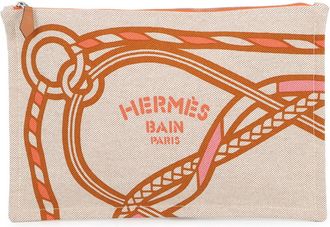 Herm&egrave;s Brown Orange Cotton 100% Pouch (Pre-Owned)