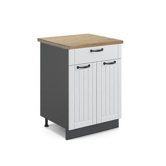 Vicco Mueble Bajo De Cocina Fame-line, Blanco Casa De Campo, 60 Cm Con Caj&oacute;n, Et Roble