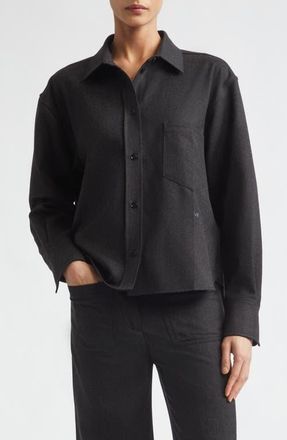 Victoria Beckham Ellys Wool Button-Up Shirt in Dark Grey Melange at Nordstrom, Size 12