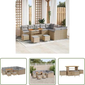 vidaXL Polirattano - Set Divano da Giardino con cuscino 13 pcs Beige polyrattan