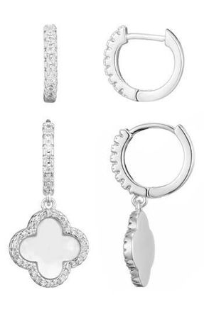 Adornia Set of 2 Halo Mother-of-Pearl Hoop Earrings in Silver-White at Nordstrom Rack