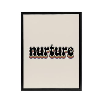 Artery8 Nurture Colourful Retro Rainbow Font Typography Framed Canvas Art in Beige | Size: W24 x H32