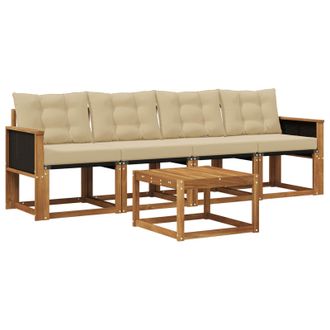 vidaXL Conjunto De Sof&aacute;s De Exterior Con Coj&iacute;n 5 Pcs Natural Y Beige Vidaxl