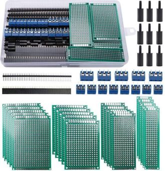 OEM Kit De Pcb De Doble Cara De 75 Piezas, 20 Placas Prototipo De Pcb De Doble Cara, 20 Conectores Macho/hembra, 15 Bloques De Terminales De Tornillo De 2