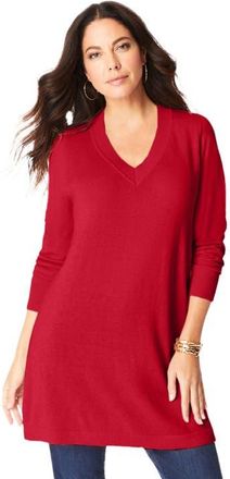 Roaman's Plus Size Cashmore V Neck Sweater in Classic Red at Nordstrom, Size 12