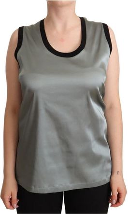 Dolce & Gabbana Witte Mouwloze Blouse met Logodetails - Dames - Tops zonder mouwen - Grijs - 2XL - Nylon - Tops