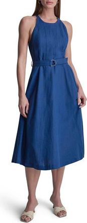 DKNY Belted Linen Blend Midi Dress in Admiral at Nordstrom, Size Xx-Small