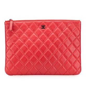 Chanel Red Medium Quilted Lambskin O Case Clutch