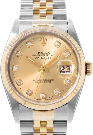 Rolex Pre-owned Rolex Datejust 36 Automatic Chronometer Diamond Champagne Dial Mens Watch 16233 CDJ