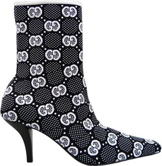 Gucci Heeled Boots, female, Black, Size: 10 US GG 75mm Knit Ankle Boots