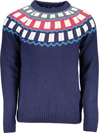 GANT Blauwe Wollen Trui met Contrasterende Details - Heren - Ronde hals truien - Blauw - S - Wol - Truien & Vesten