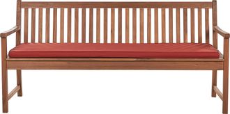 Beliani Beliani - Banco De Jard&iacute;n 3 Plazas Listones Patio Cl&aacute;sico Madera De Acacia Certificada Coj&iacute;n Rojo Vivara