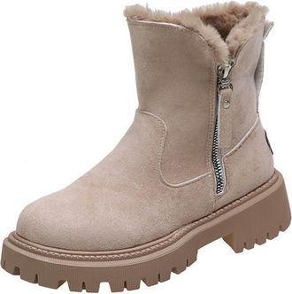 Generic Womens Ankle Boots Fleece Lined Womens Snow Booties Solid Color Stylish Side Zipper Low Heel Comfortable Warm Winter Boots Non-Slip Walking Shoes
