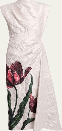 Erdem Cap-Sleeve Draped Crinkle Satin Midi Dress