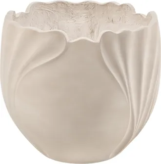 Beliani Maceta De &Oacute;xido De Magnesio Con Forma De Flor Escultural Para Jard&iacute;n Interior Exterior Resistente A La Intemperie 40 L Beige Claro Arpone