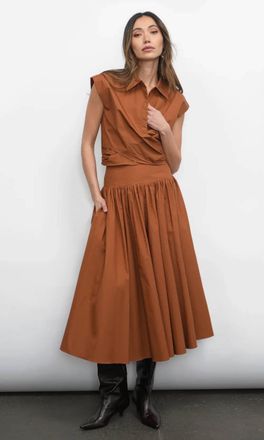 Greylin Etienne Midi-Length Skirt In Camel