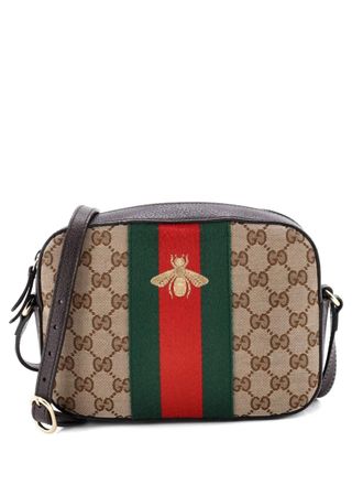 Gucci Bee Web Camera Bag GG Canvas crossbody bag - Bruin