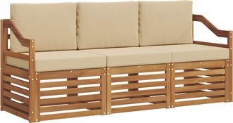vidaXL Juegos De Sof&aacute;s 3 Uds. Natural Y Beige Madera De Acacia S&oacute;lida Vidaxl