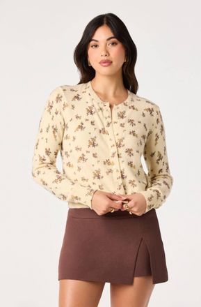 Astr Mary Knit Cardigan In Yellow Floral