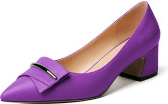 EDEFS Women Pointed Toe Block Heel Pumps Slip on Low Heels Pointed Toe Court Shoes Classic Buckle Design 2 Block Heeled Shoes Matte Purple UK2