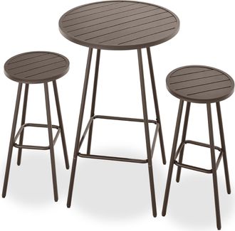 Best Choice Products 3-Piece Steel Patio Bar Height Round Bistro Set w/ Backless Stools, Slatted Design