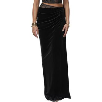 JLUXLABEL Velvet & Lace Maxi Skirt in Black at Nordstrom, Size Medium