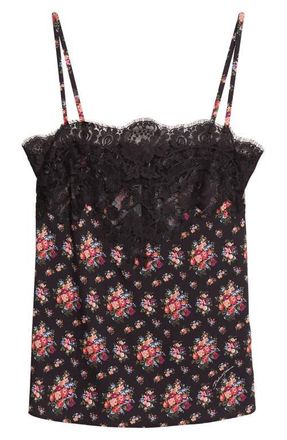 Dolce & Gabbana Lace Trim Floral Stretch Charmeuse Camisole in Mazzolini Fiori Fner at Nordstrom, Size 10 Us