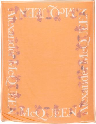 Alexander McQueen Orange Mushroom Logo Printed Scarf
