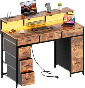 OEM Escritorio Gaming - Hlonone - Modelo Con 8 Cajones - Ergon&oacute;mico - Toma Usb Integrada - Marr&oacute;n Vintage