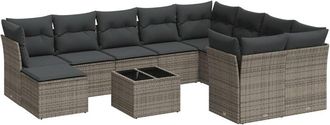 vidaXL Set De Sof&aacute;s De Jard&iacute;n 11 Pzas Y Cojines Rat&aacute;n Sint&eacute;tico Gris Vidaxl