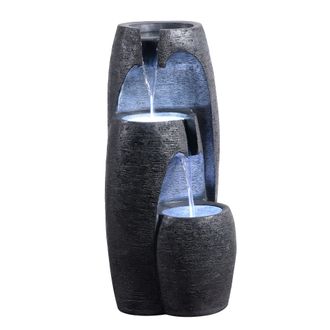 Teamson Home Teamson Home Fuente 3 Niveles Con Led Suave Y Acabado Piedra Negro Resistente Para Terrazas O Balcones